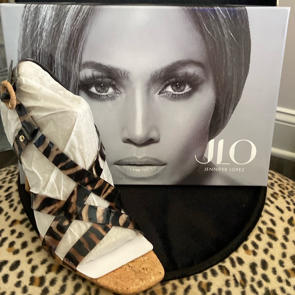 J Lo zebra print, new & in the box, heeled sandal